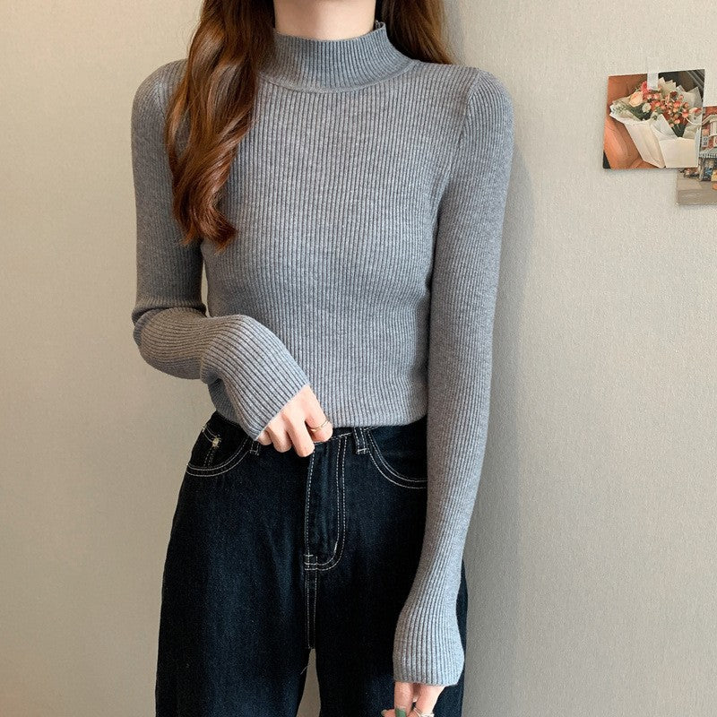 Half High Collar Inner Lining Bottom Sweater Slim Fit Fit Long Sleeved Sweater