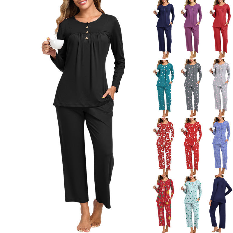 2-Piece Casual Christmas Pajama Set With Pockets
