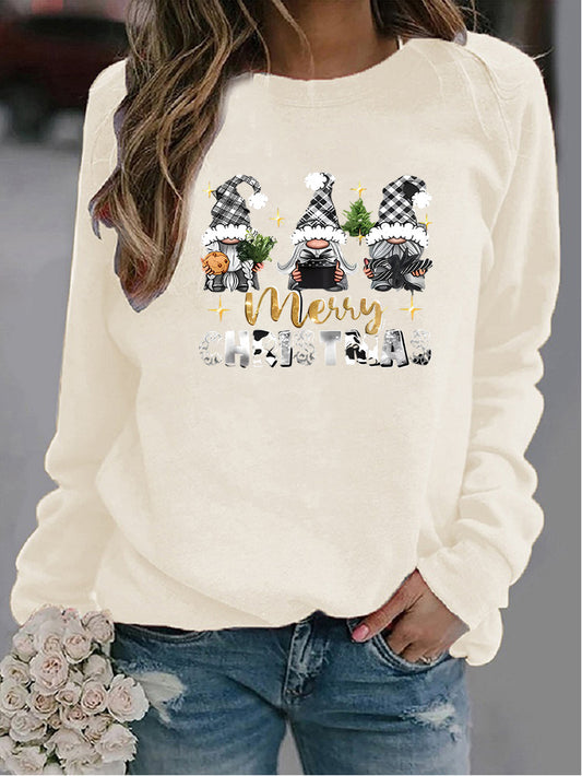 Julesweater med print og rund hals til damer