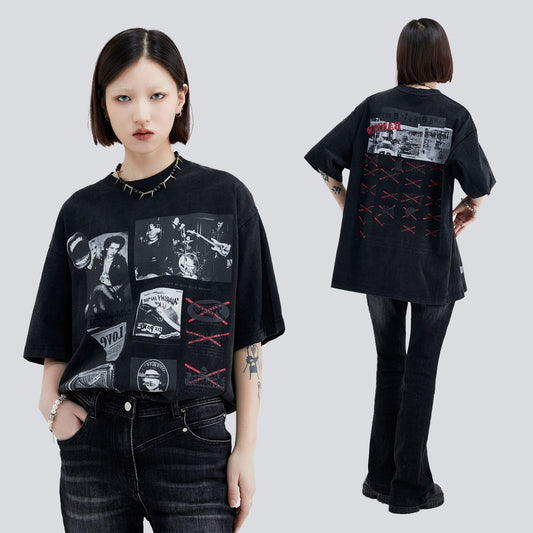 Fashion Brand Letter Character Printed Round Neck Short Sleeve