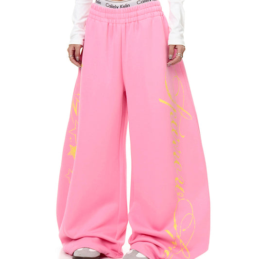 Letter Printed Machete Sweatpants Women's Sports Loose Wide-leg Pants