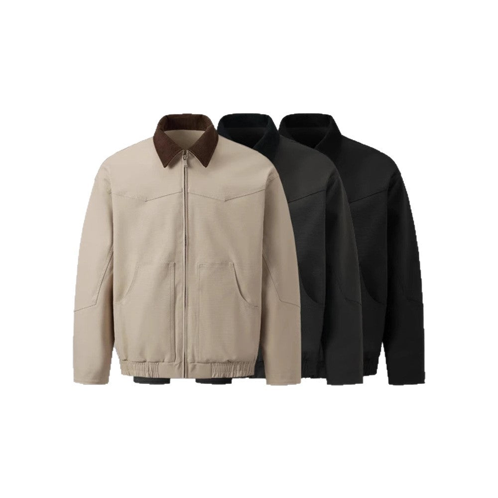 American Retro Barn-style Polo Collar Jacket For Men, Autumn Tough Guy Style