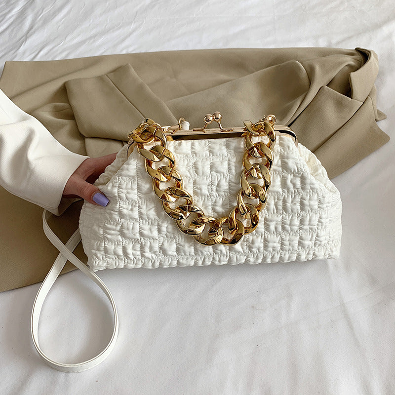 Folded Chain Metal Clip Pocket Single Shoulder Messenger Bag