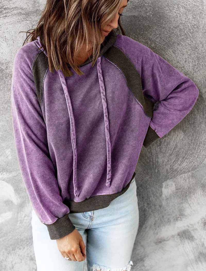 Casual Patchwork Top Hooded Long Sleeve Sweater