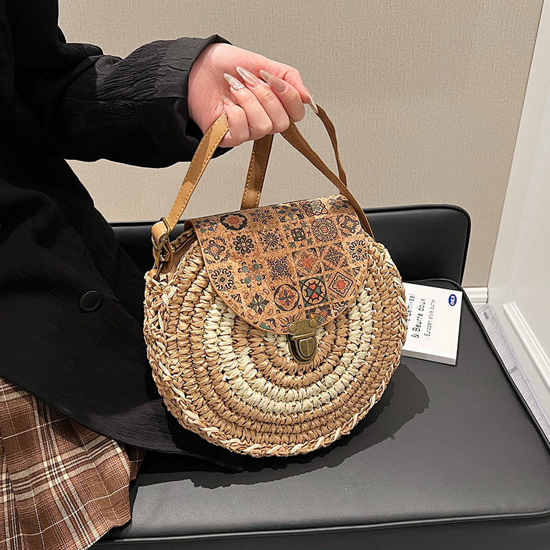 Seaside Holiday Small Crossbody Round Bag Round Cake Straw Bag