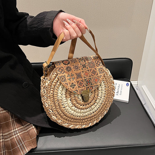 Seaside Holiday Small Crossbody Round Bag Round Cake Straw Bag