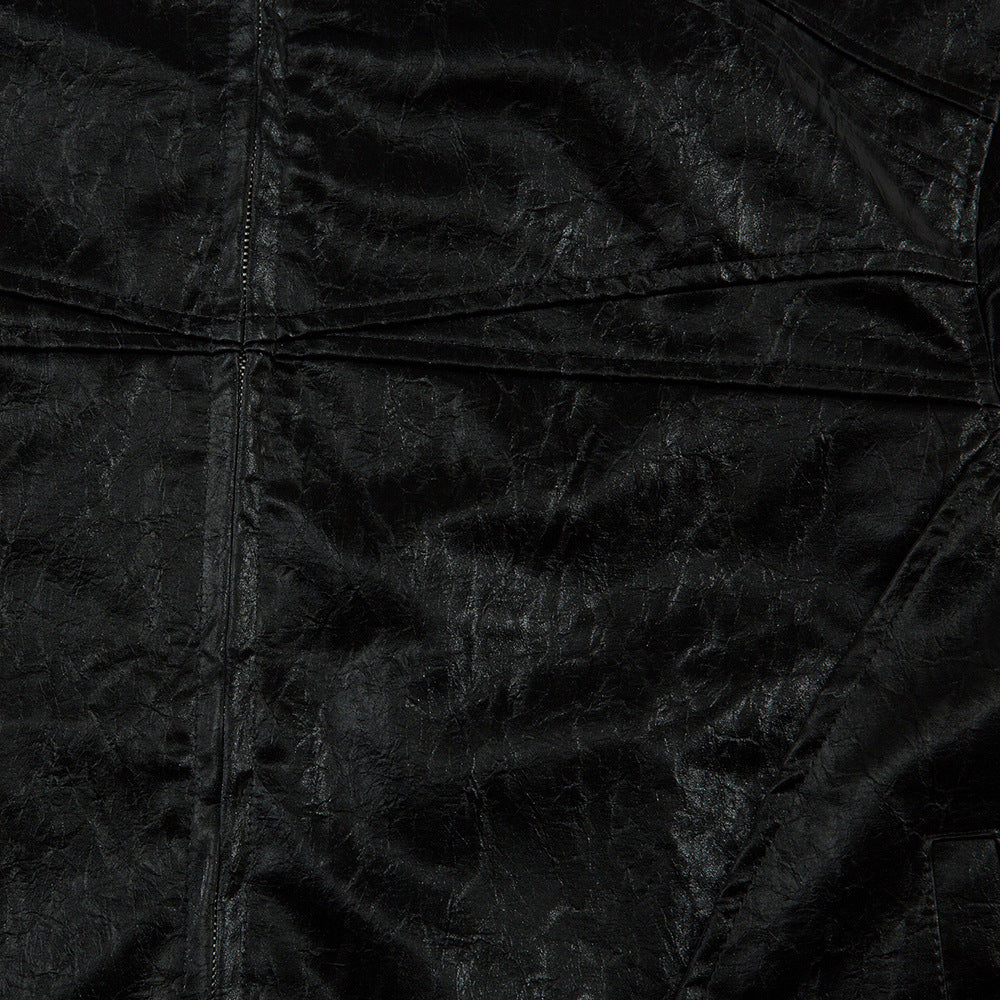 Men's Split Splicing Solid Color Loose Standing Collar Leather Jacket