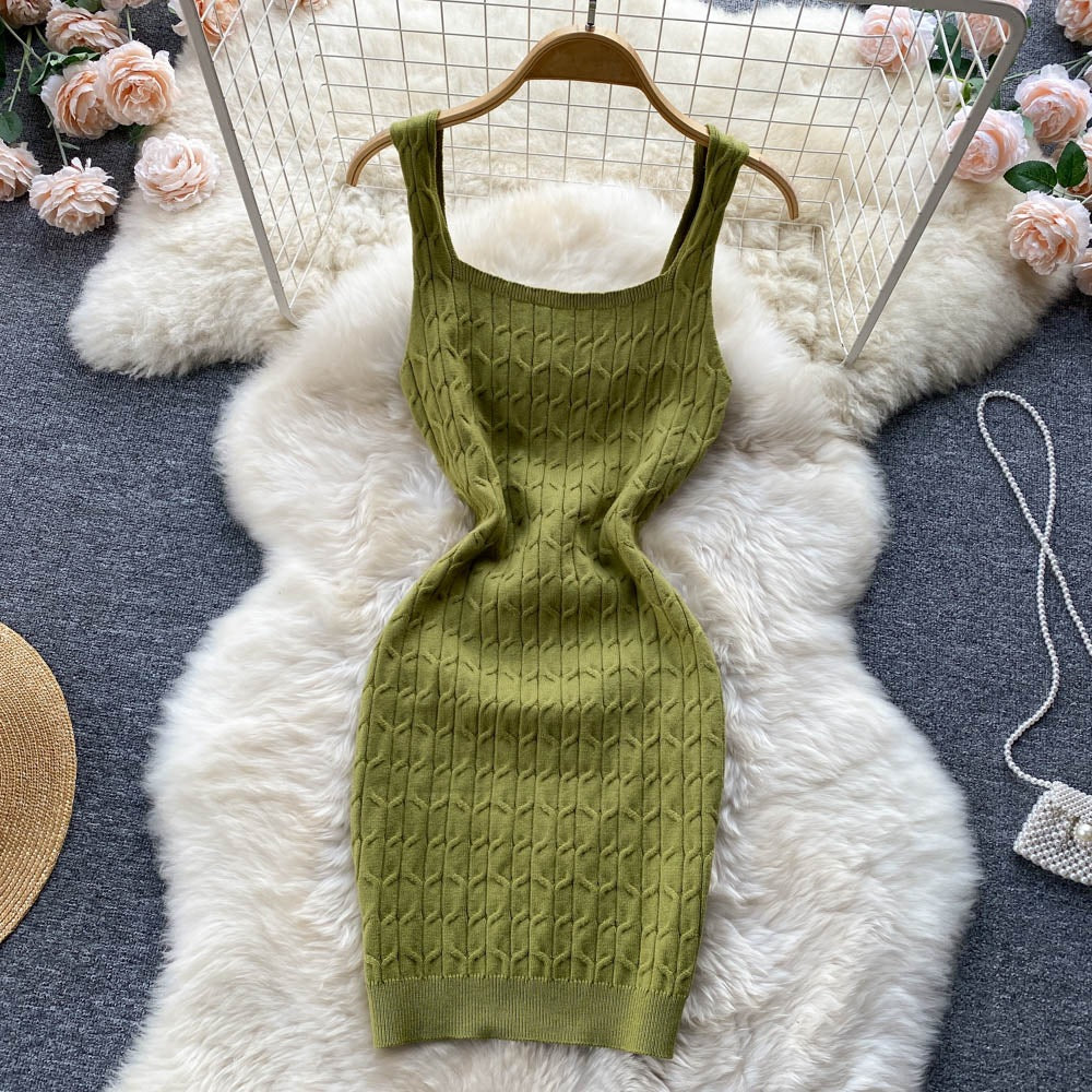 Versatile Cable-Knit Slip-Neck Sweater Body-Con Dress That Slims The