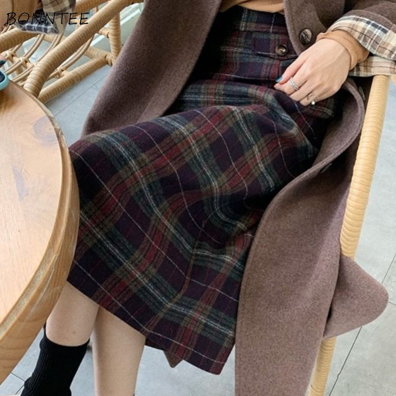 Woolen Plaid Skirt Slimming Versatile