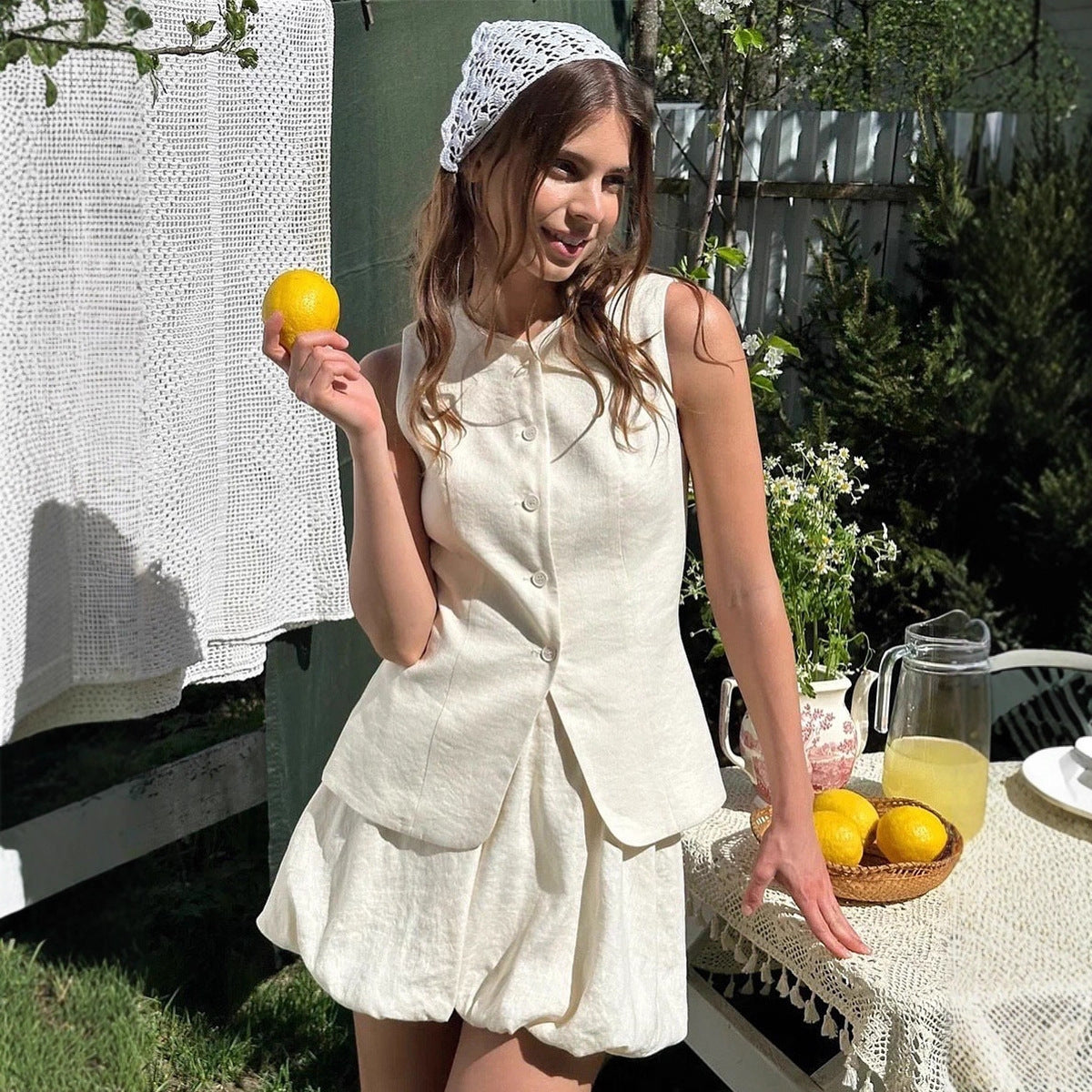 Women's Sweet And Elegant Vest And Skirt Set