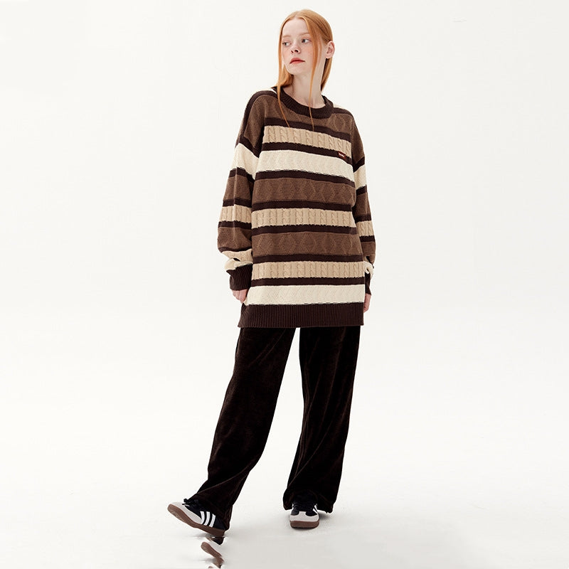 Japanese-style Retro Jacquard Contrast Color Striped Sweater