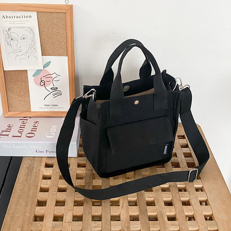 Tredimensionel Lærred Crossbody Taske med Flere Lommer