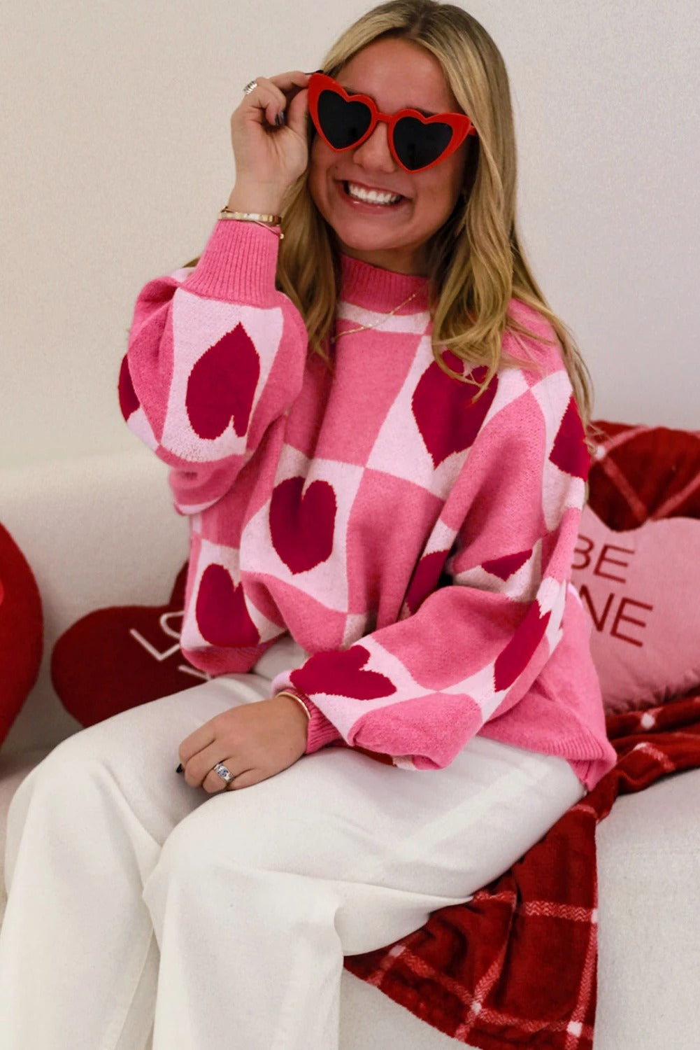 Women's Sweet Plaid Thermal Colorblock Crewneck Sweater