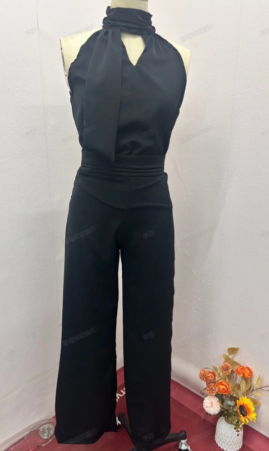 Cutout Crew-neck Sleeveless Top And Wide-leg Pants Chic Set