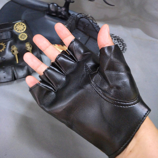 Women's Black Stylish Gothic Rose Bow Gloves