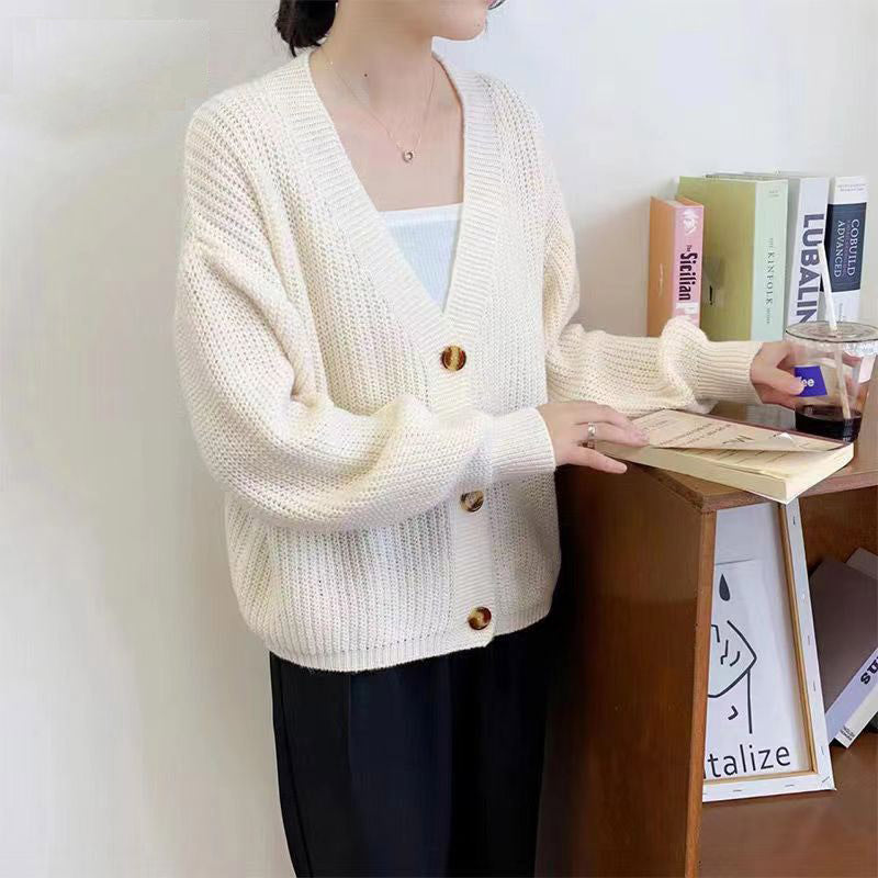 V-neck Loose And Lazy Style Base Knitting Cardigan Women's Top
