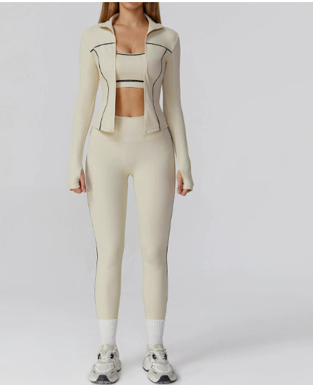 Zipper Slim Fit Yoga Health Sports Three-piece Suit