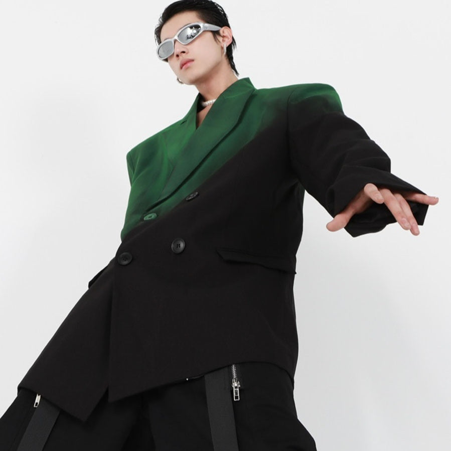 Niche Black-to-green Ombre Padded-shoulder Suit