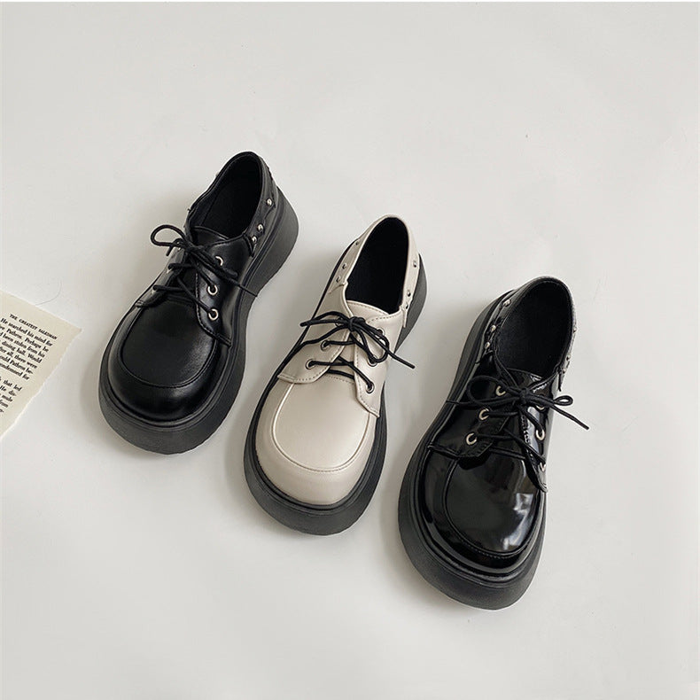 Women's Large Head Retro British Style Lace-up Leather Shoes