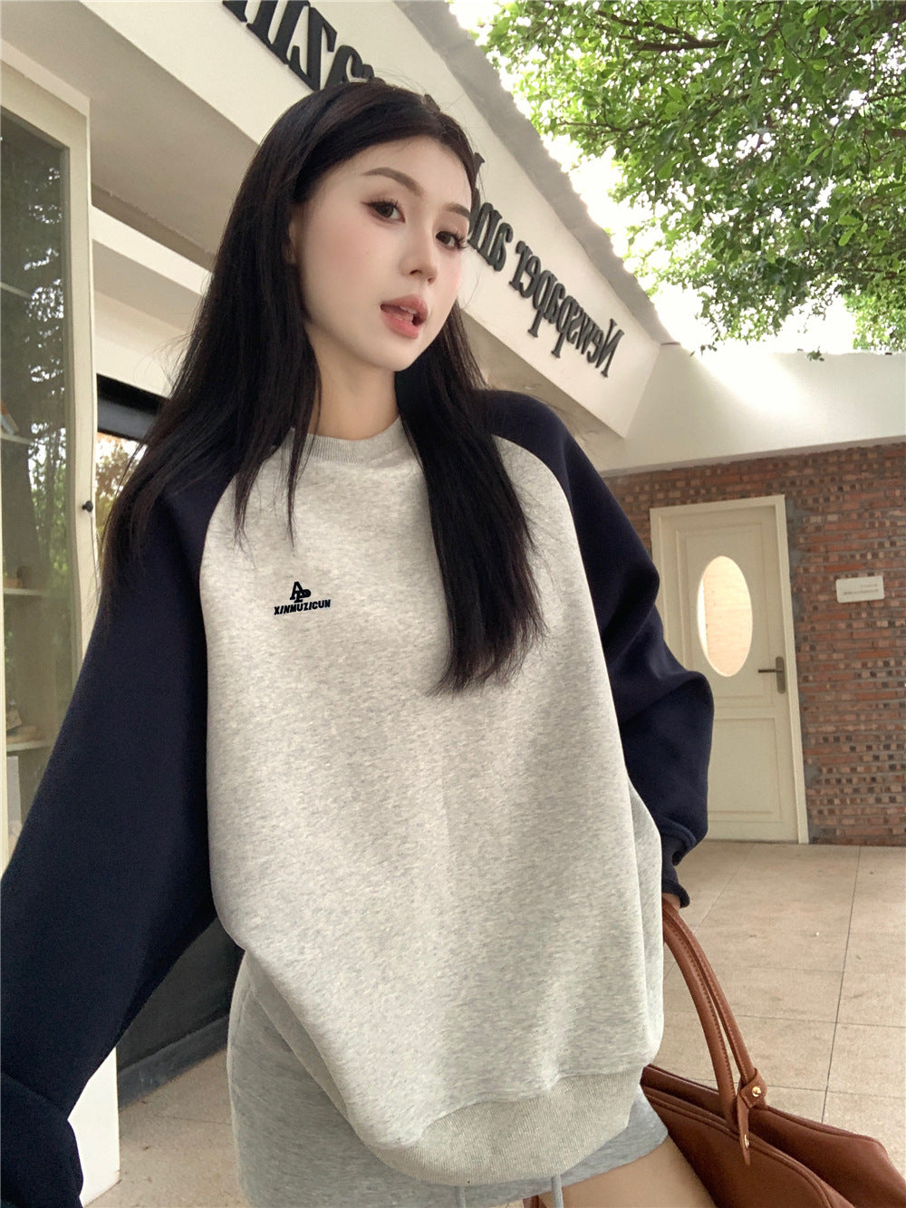 Women's Raglan Sleeve Sweater Autumn Korean Style LetterLong Sleeve Top