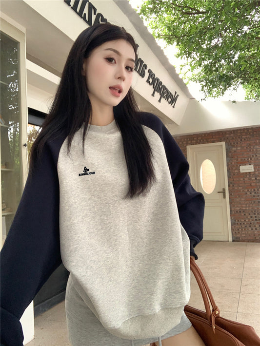 Women's Raglan Sleeve Sweater Autumn Korean Style LetterLong Sleeve Top