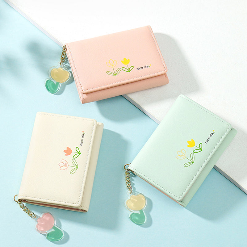 Simple And Cute Cartoon Student Folding Pu Wallet