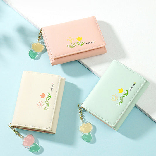 Simple And Cute Cartoon Student Folding Pu Wallet