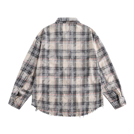Plaid Shirt Men's Spring And Autumn American Retro Washed And Worn