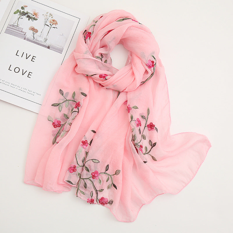 Sunscreen Embroidered Chiffon Beach Towel Ten Miles Of Peach Blossom Elegant Embroidery