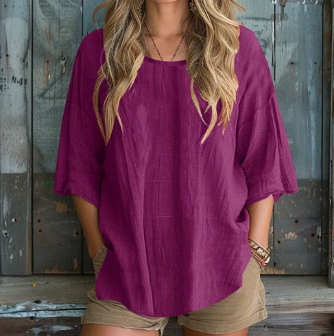 Solid Color Basic Cotton Linen T-shirt