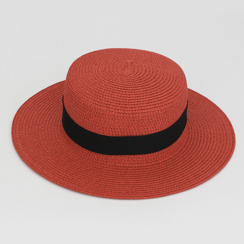 Square Buckle Dome Panama Lafite Flat Straw Hat 21 Color