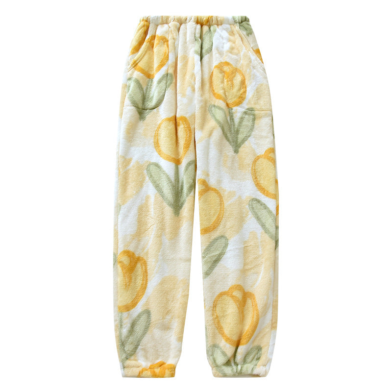 Women's Autumn And Winter Fleece-lined Thick Coral Fleece Warm Pants Flannel Home Pants