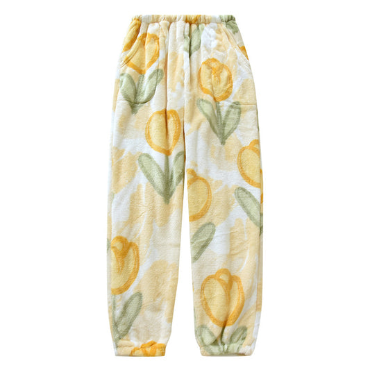 Women's Autumn And Winter Fleece-lined Thick Coral Fleece Warm Pants Flannel Home Pants
