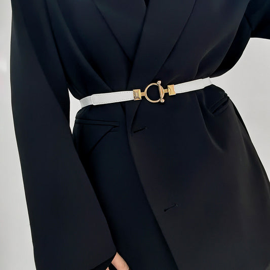 Women's Thin Waistband Elastic Elastic Stretch Metal Buckle With Jacket Blouse Commuter Waist Trim