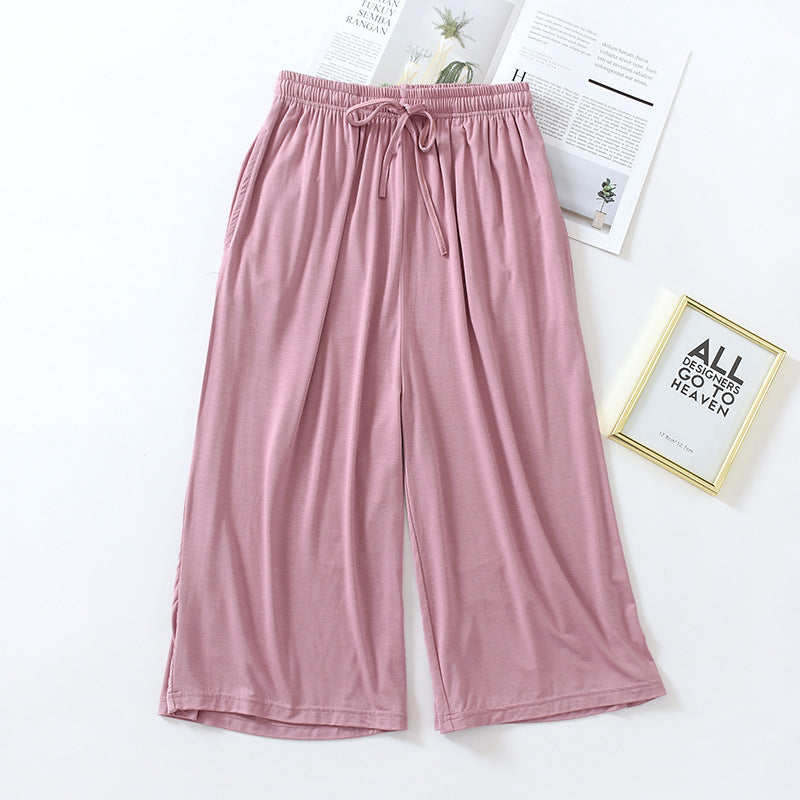 Three Quarter Solid Wide Leg Household Pants