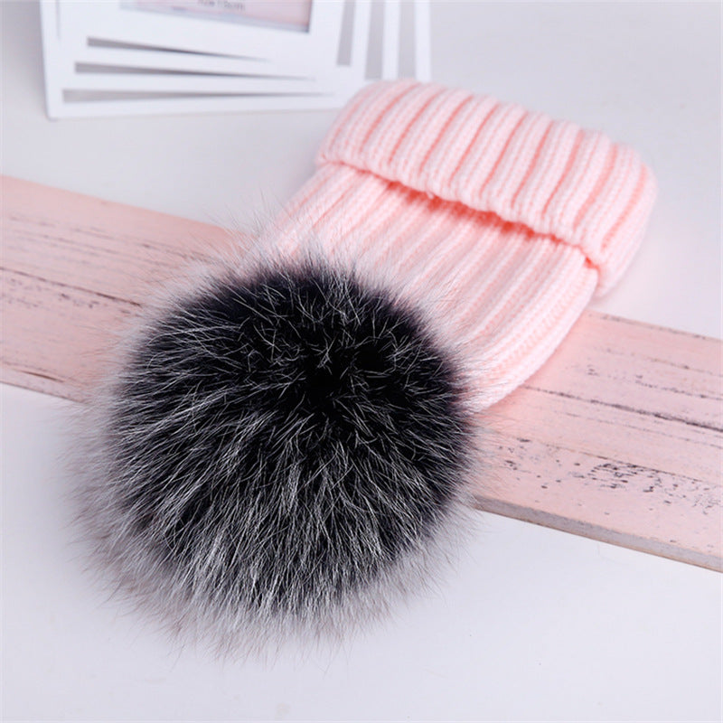 Oversized Warm Real Raccoon Fox Fur Ball Wool Hat