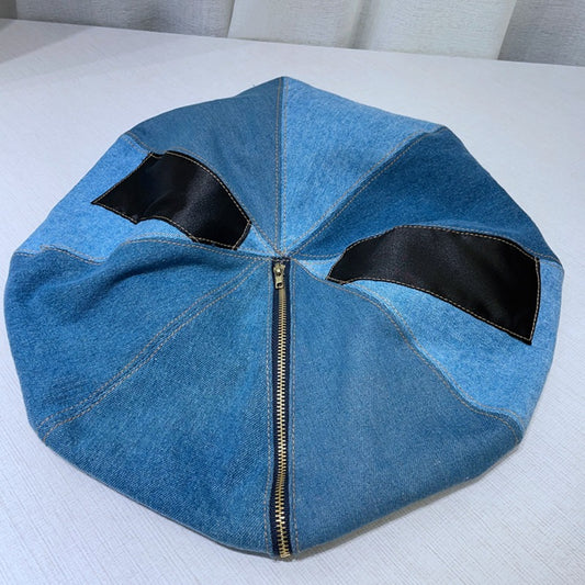 Washed Denim Niche Cloud Zip Beret Hat