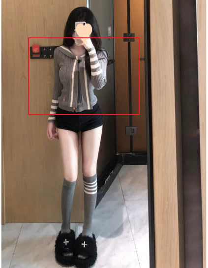 Striped Knit Top And Black High-waisted Short Pants Set For Women