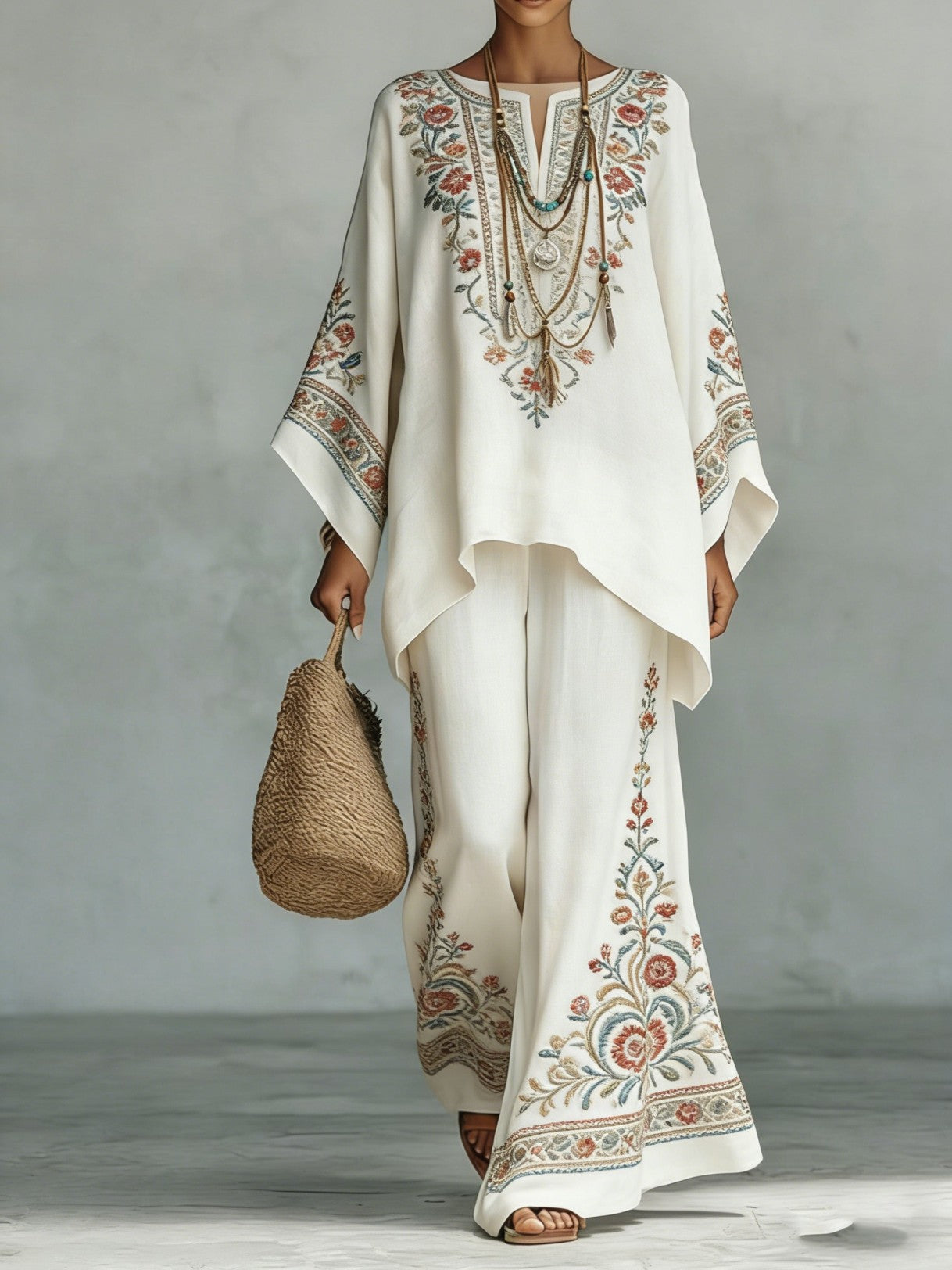 Women's Fashionable Printed Crew-Neck Casual Long-Sleeve Set