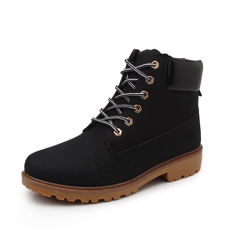 Pink With Velvet Lining Warm Flat Bottom High-top Men's Shoes Couple Martin Boots