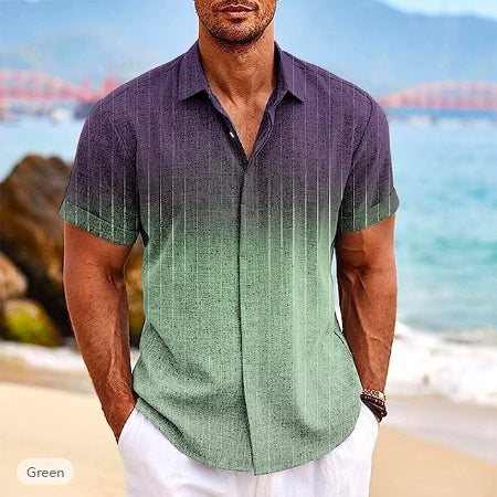 Gradient 3d Printed Short-sleeved Shirt Summer