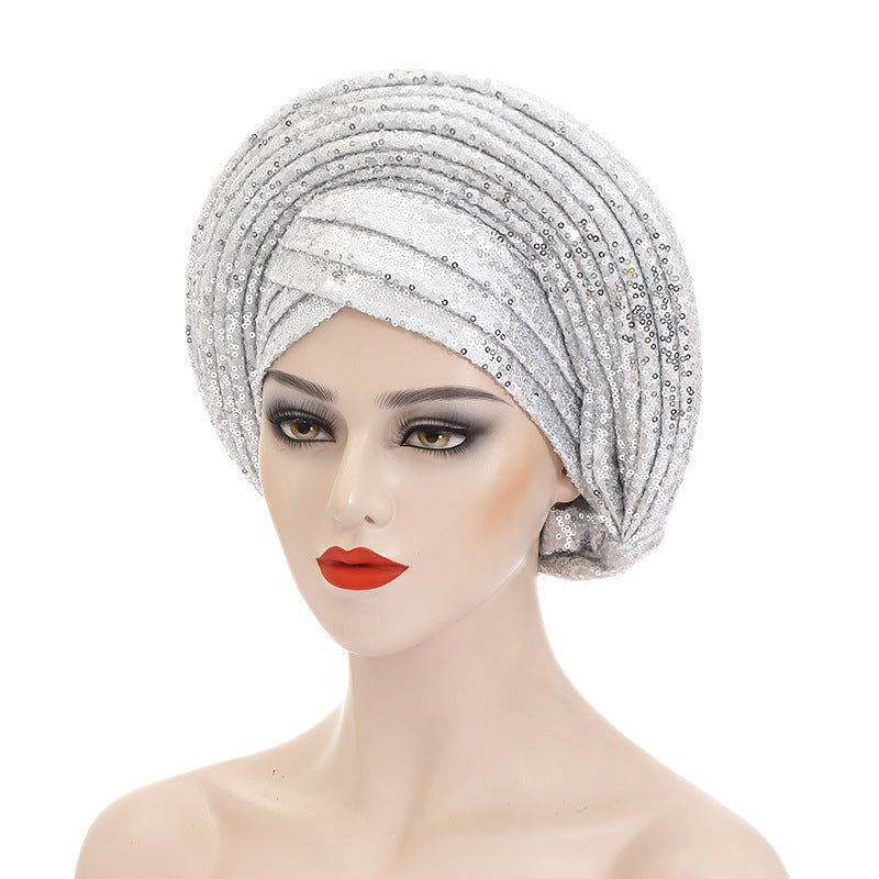 New Sequin Laminated Heavy Industry African Wedding Headscarf Toque