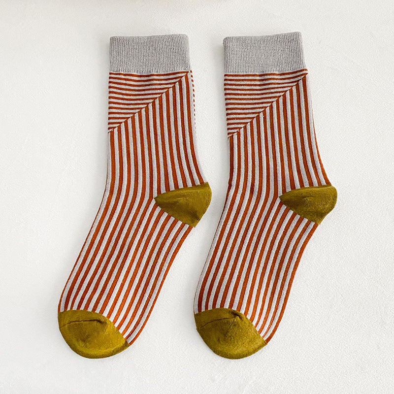 Middle Tube Socks Fashionable Color Stripe