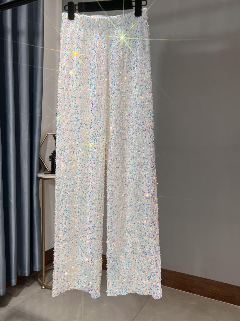 Women's Sequin Wide-leg Pants Lengthened Draping Mop