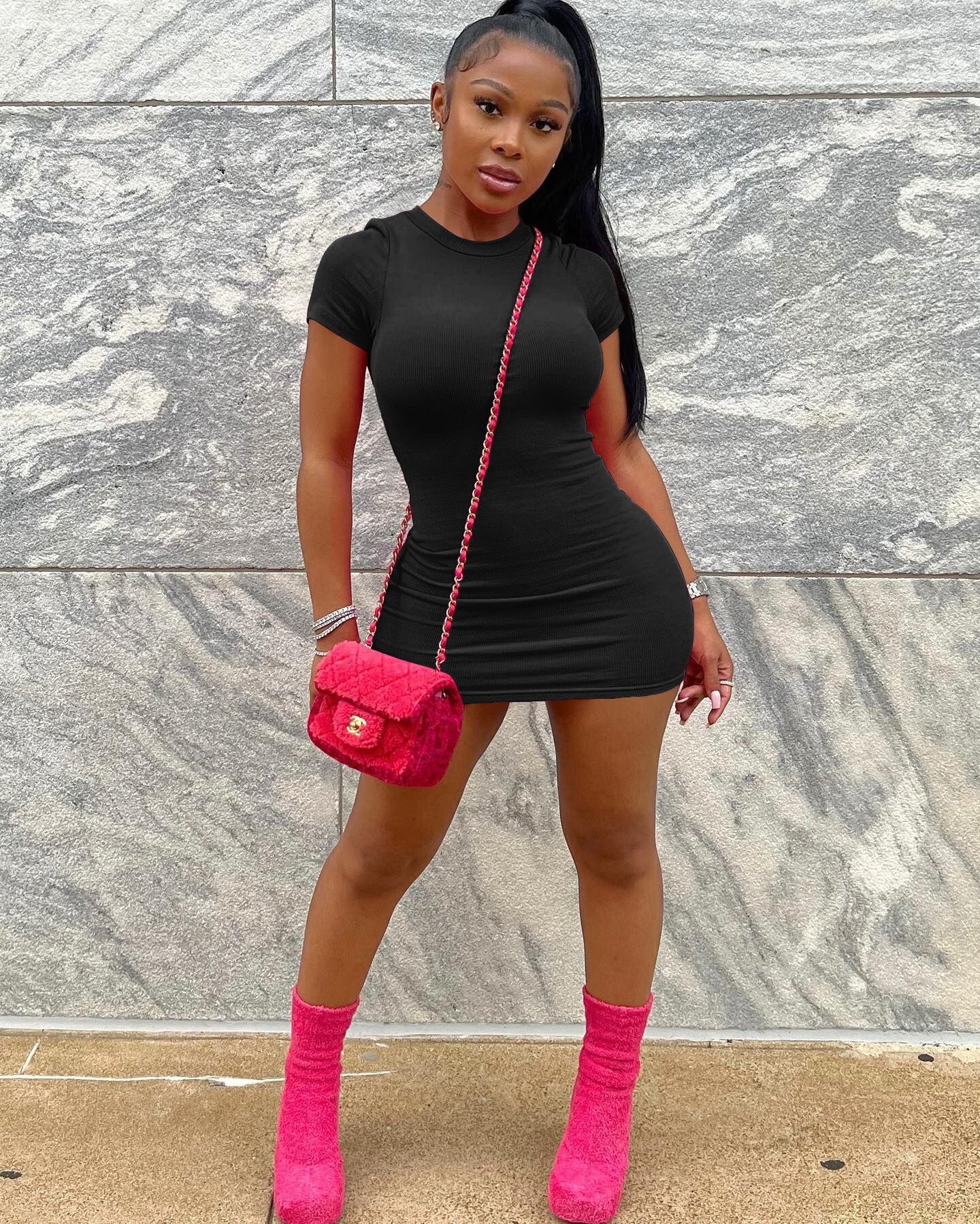 Women's Tight-fitting Solid Color Hip Mini Dress