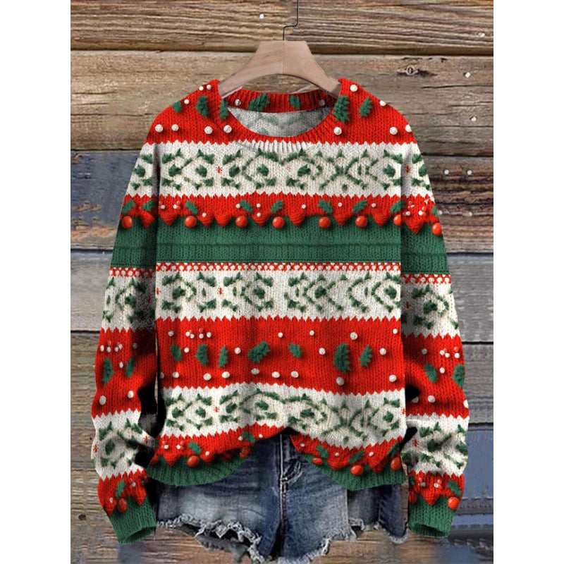 Abstract Style Digital Printing Drop-shoulder Long-sleeve Women's Sweater Casual All-matching