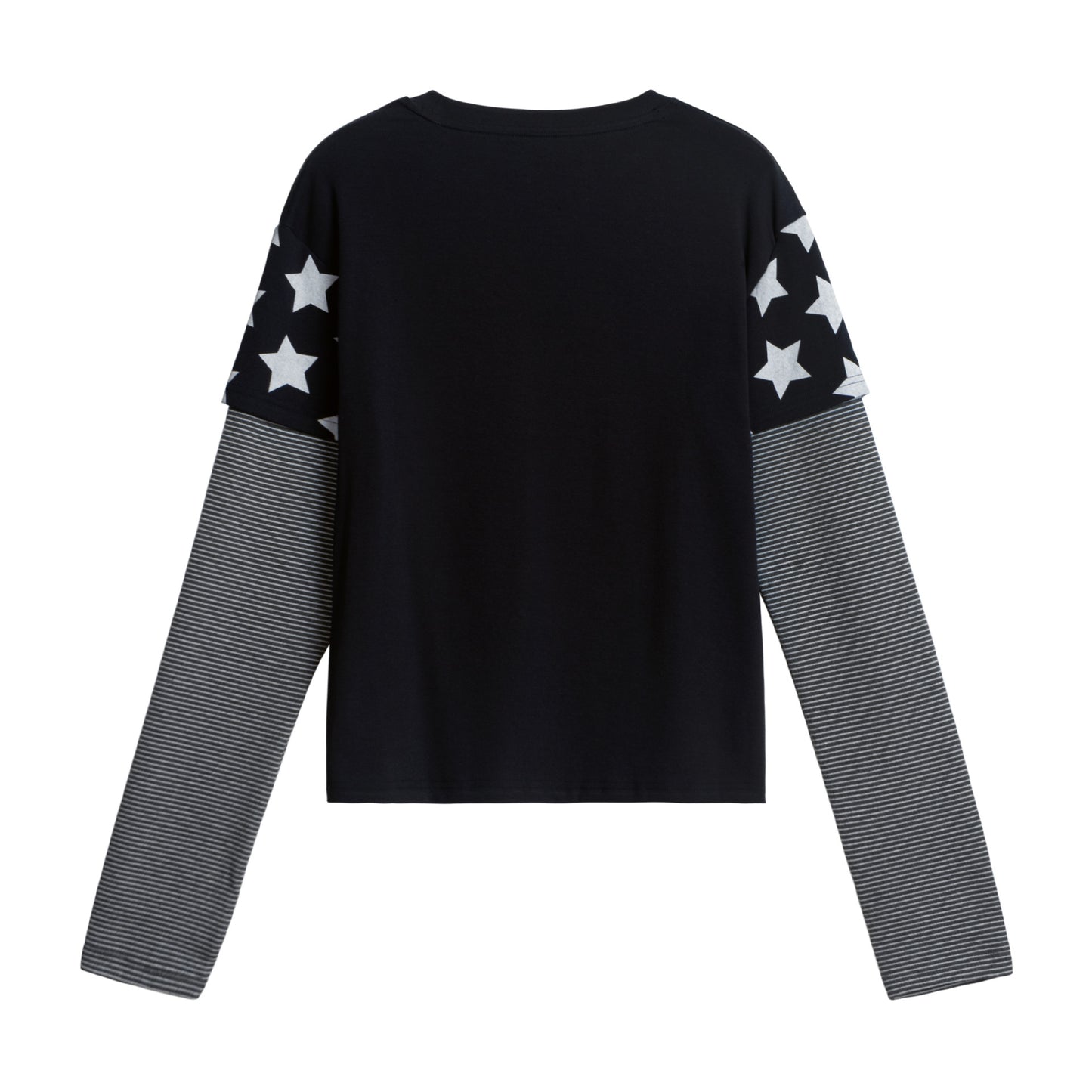 American Retro Y2K Star-Print Mock Two-Piece Long-Sleeve Top