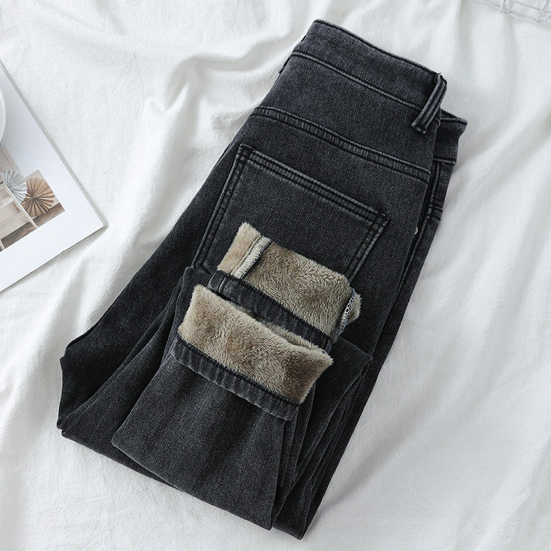 Fashion Ladies' High-waisted Plus Velvet Feet Pants