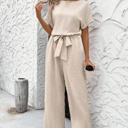Womens High-waisted Wide-leg Pants And Top Set