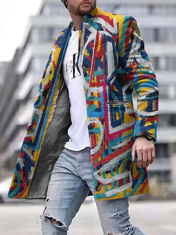 Men's Fashion Creative Diamond Barbed Wire Style Printed Coat